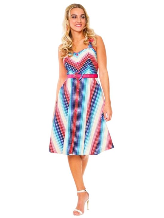 Voodoo Vixen Dresses & Skirts - Voodoo Vixen Rainbow Grid Print Pin-up Style Dress Size 1X